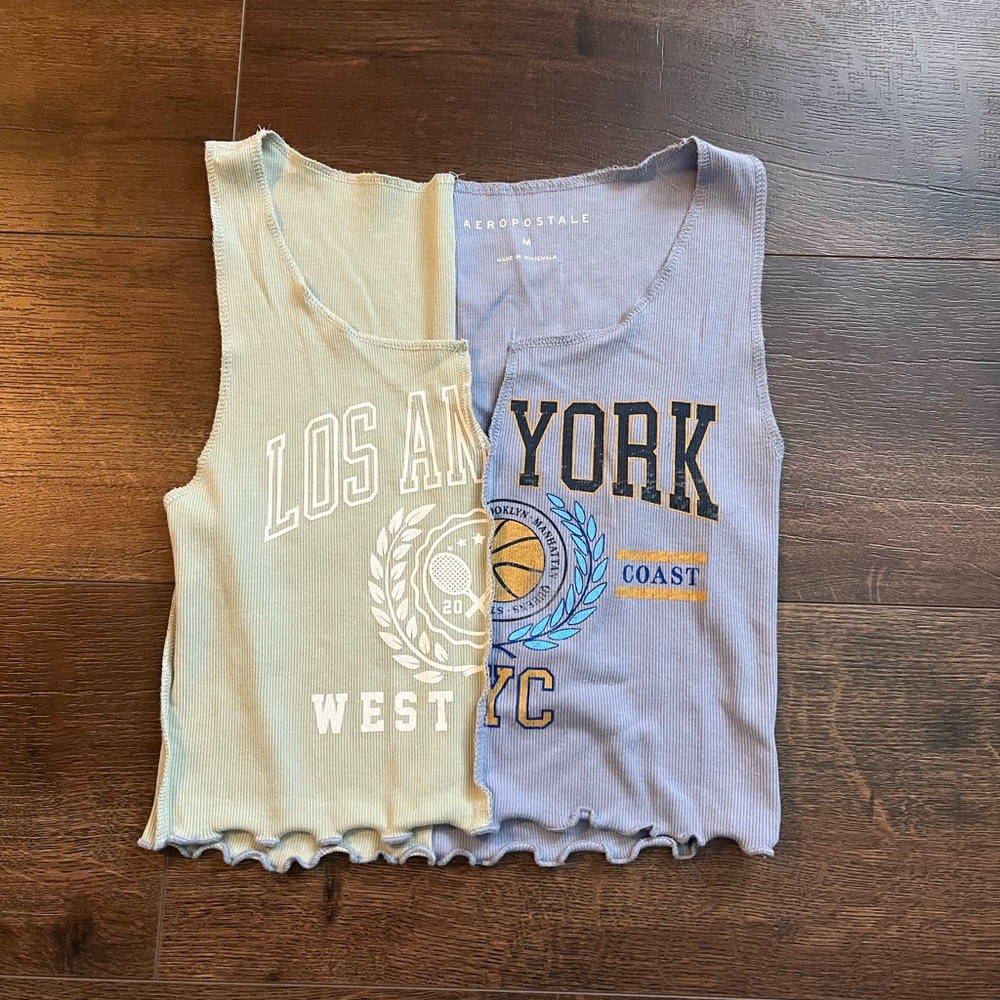 Aeropostale Women's Split Design Tank Top - Blue and mint